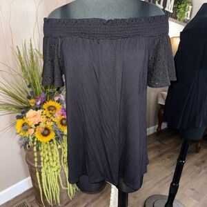 P.S. Kate • Eyelet Lace Flutter Sleeve Off the Shoulder Blouse